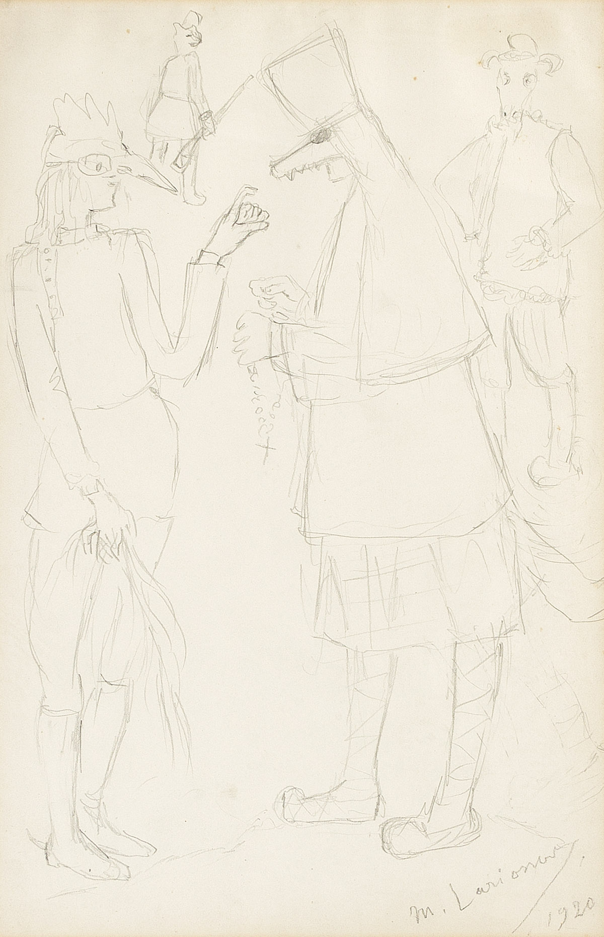 MIKHAIL FYODOROVICH LARIONOV (1881-1964) Sketch for four characters from Stravinskys Renard.